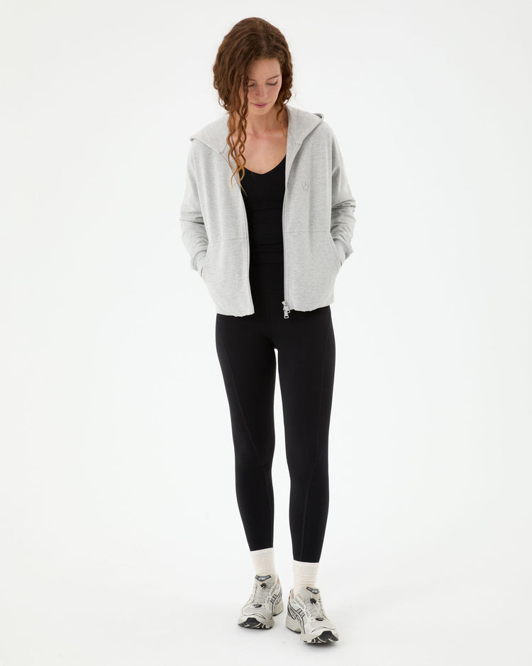 Gri Melanj Fermuarlı Hoodie