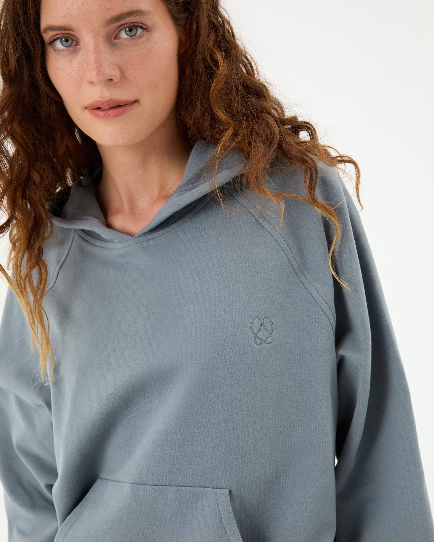 Mavi Ladin Kapşonlu Oversize Sweatshirt