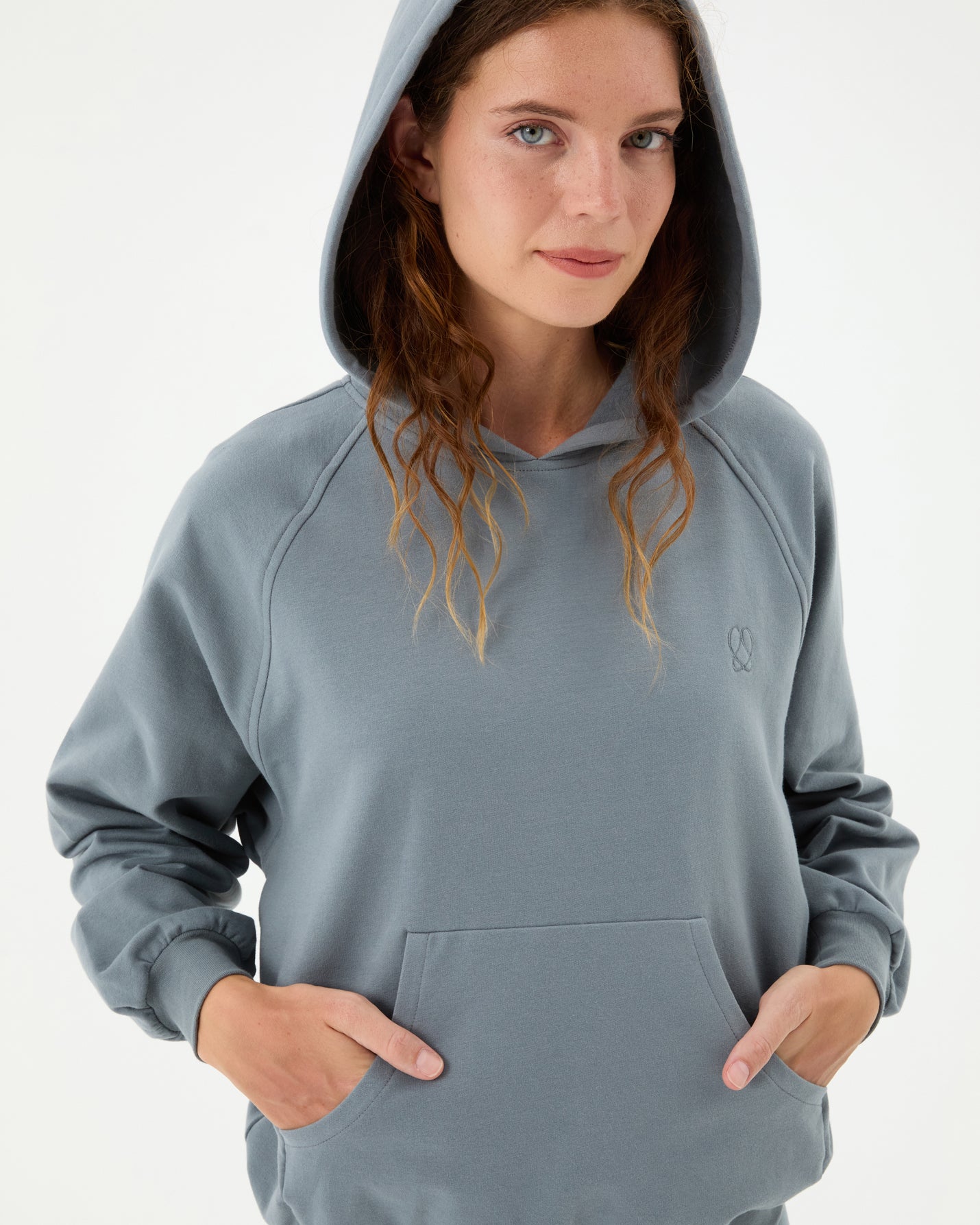 Mavi Ladin Kapşonlu Oversize Sweatshirt