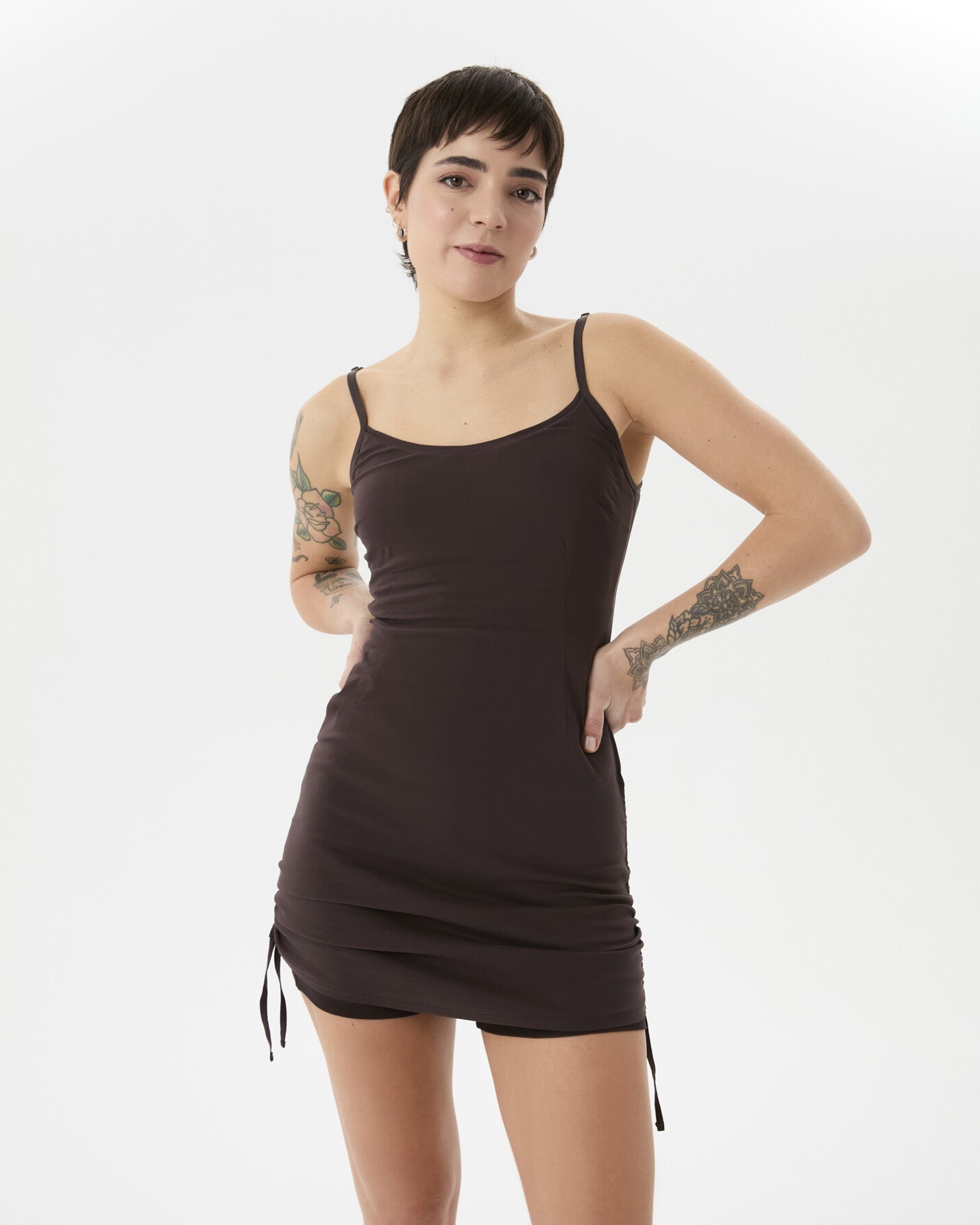 Kahverengi Büzgülü Tulumlu Elbise