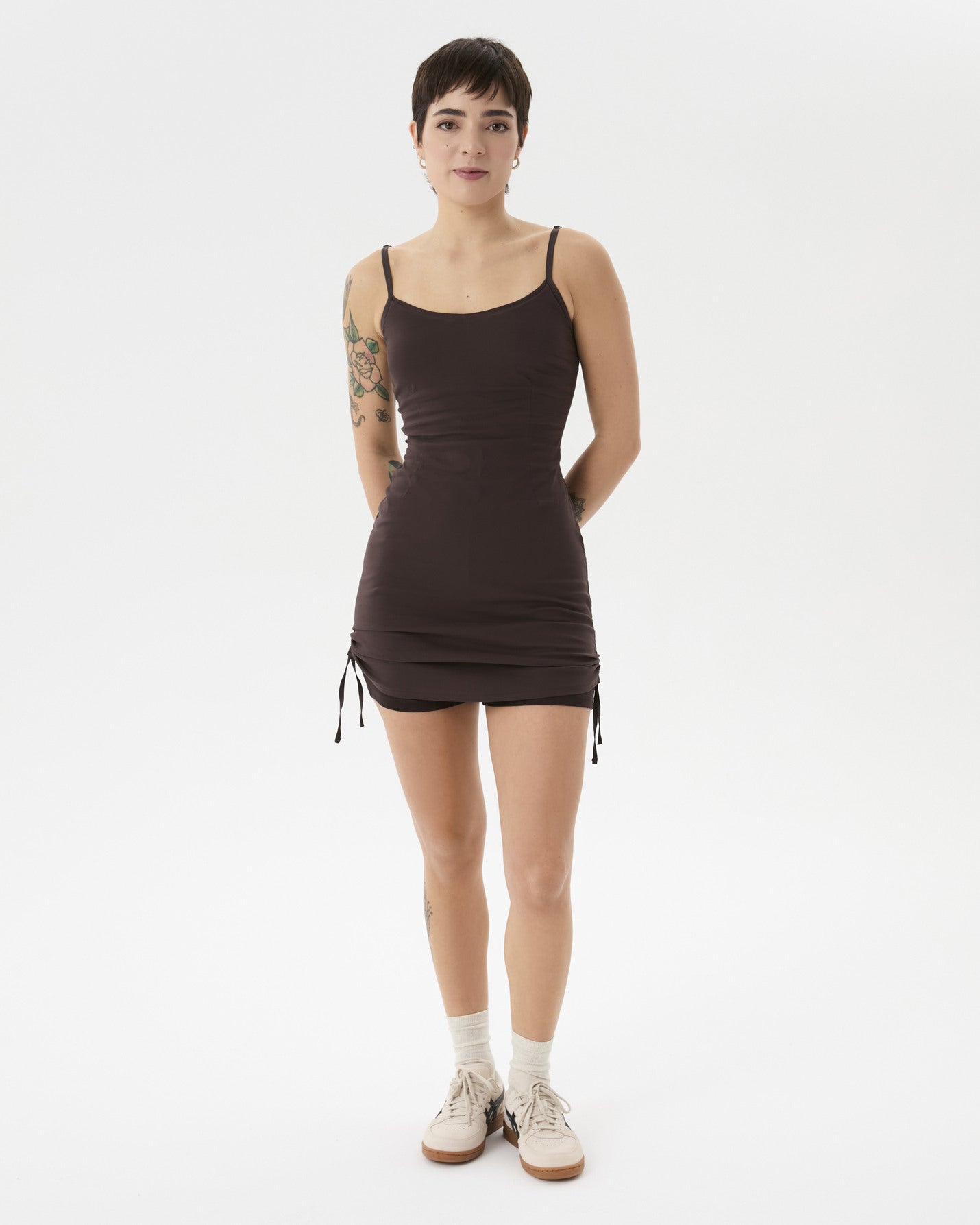 Kahverengi Büzgülü Tulumlu Elbise