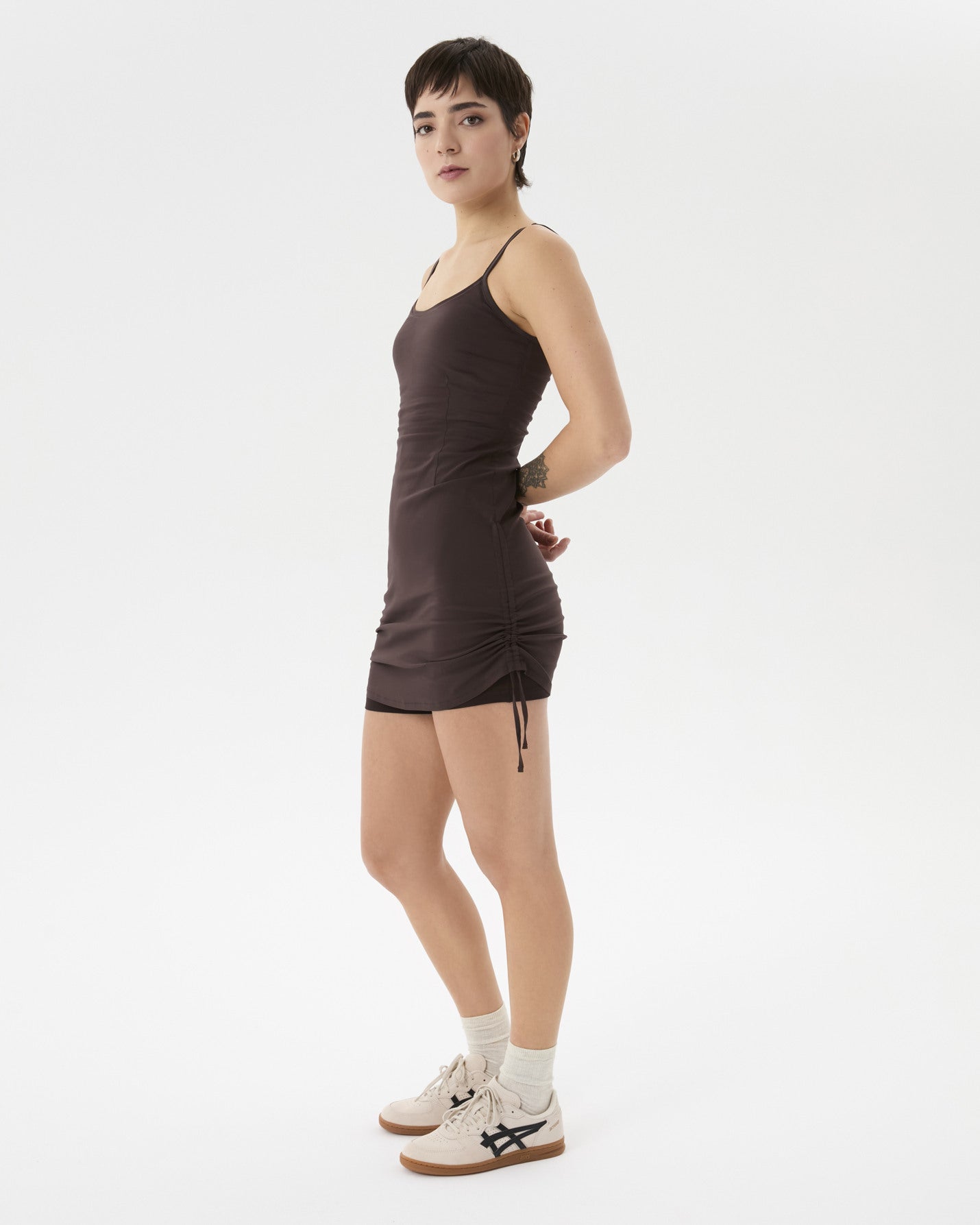 Kahverengi Büzgülü Tulumlu Elbise