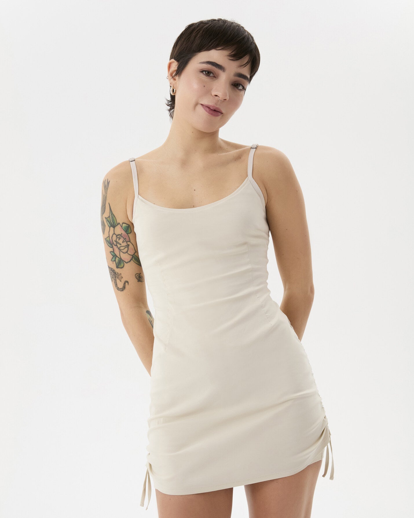 Krema Büzgülü Tulumlu Elbise