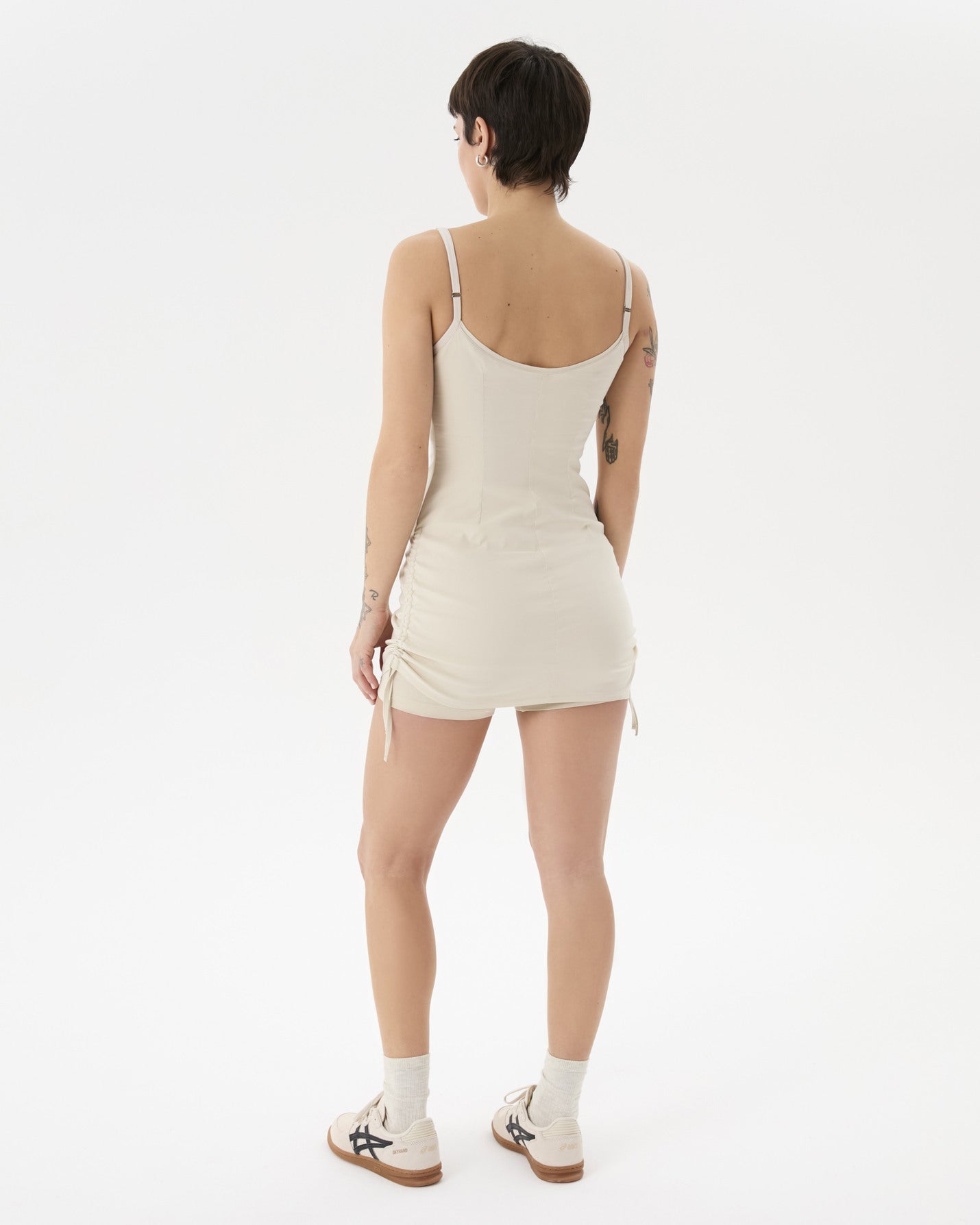 Krema Büzgülü Tulumlu Elbise