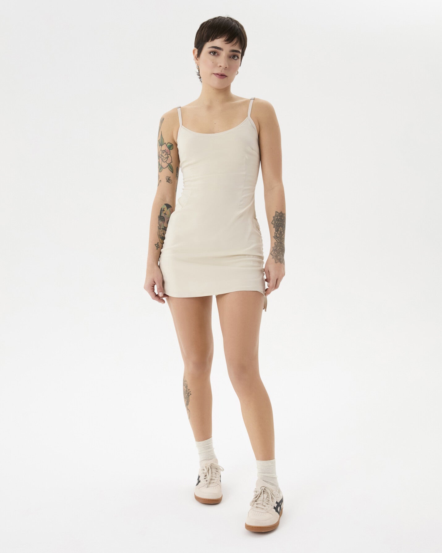 Krema Büzgülü Tulumlu Elbise