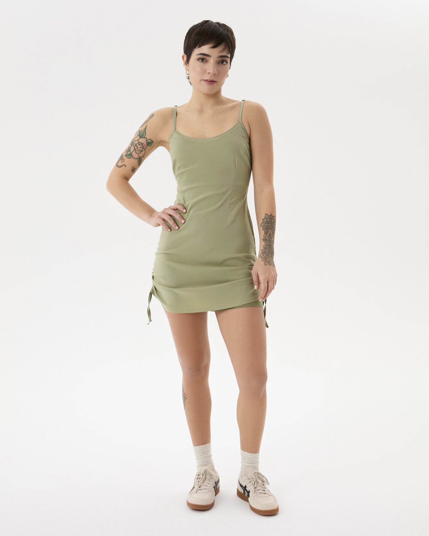 Matcha Büzgülü Tulumlu Elbise