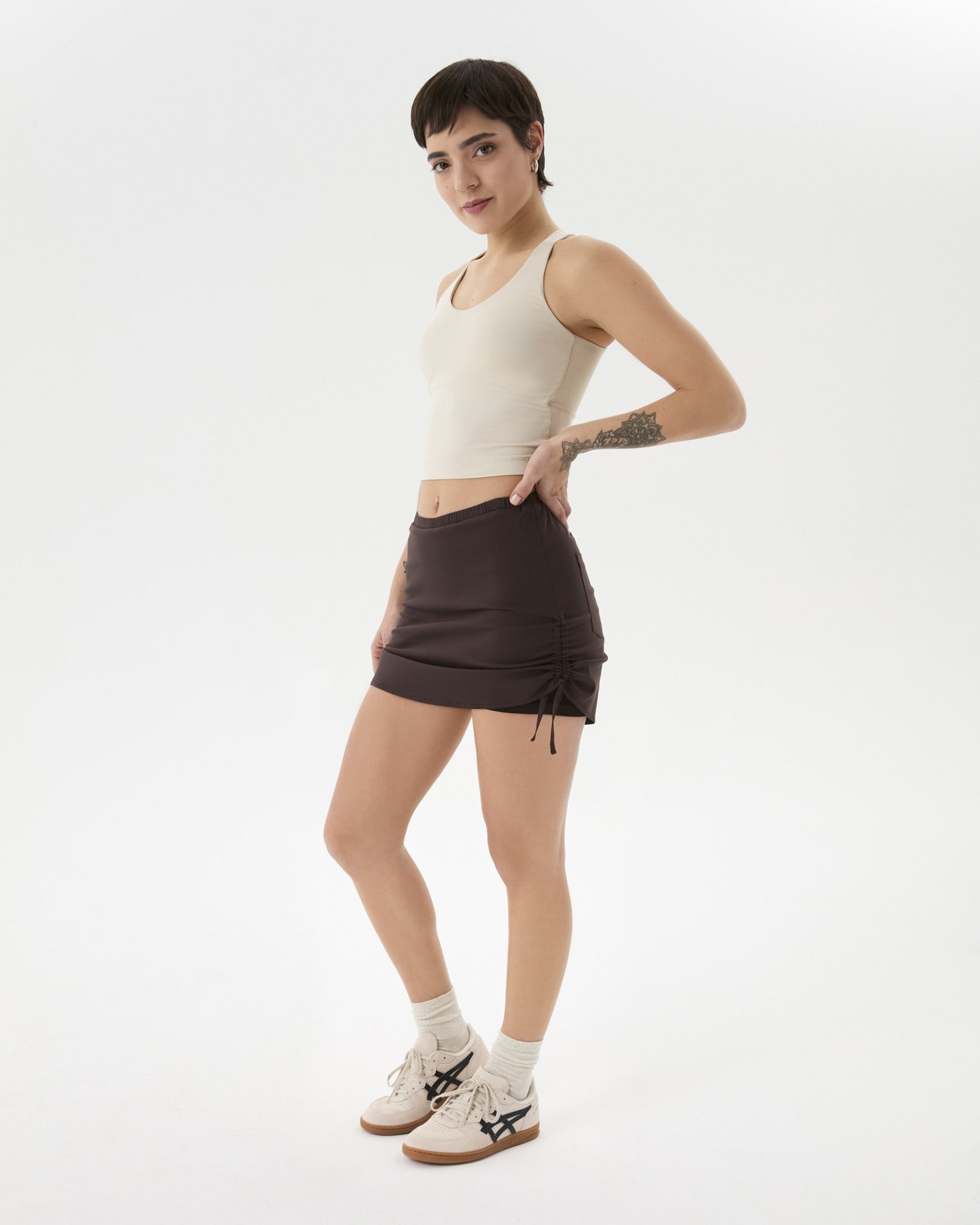 Kahverengi Şortlu Büzgülü Etek