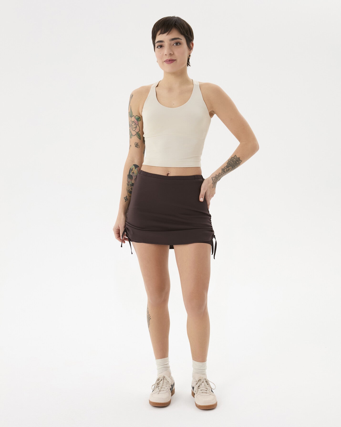 Kahverengi Şortlu Büzgülü Etek