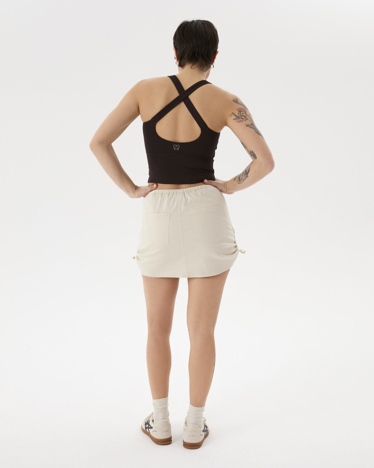 Krema Şortlu Büzgülü Etek