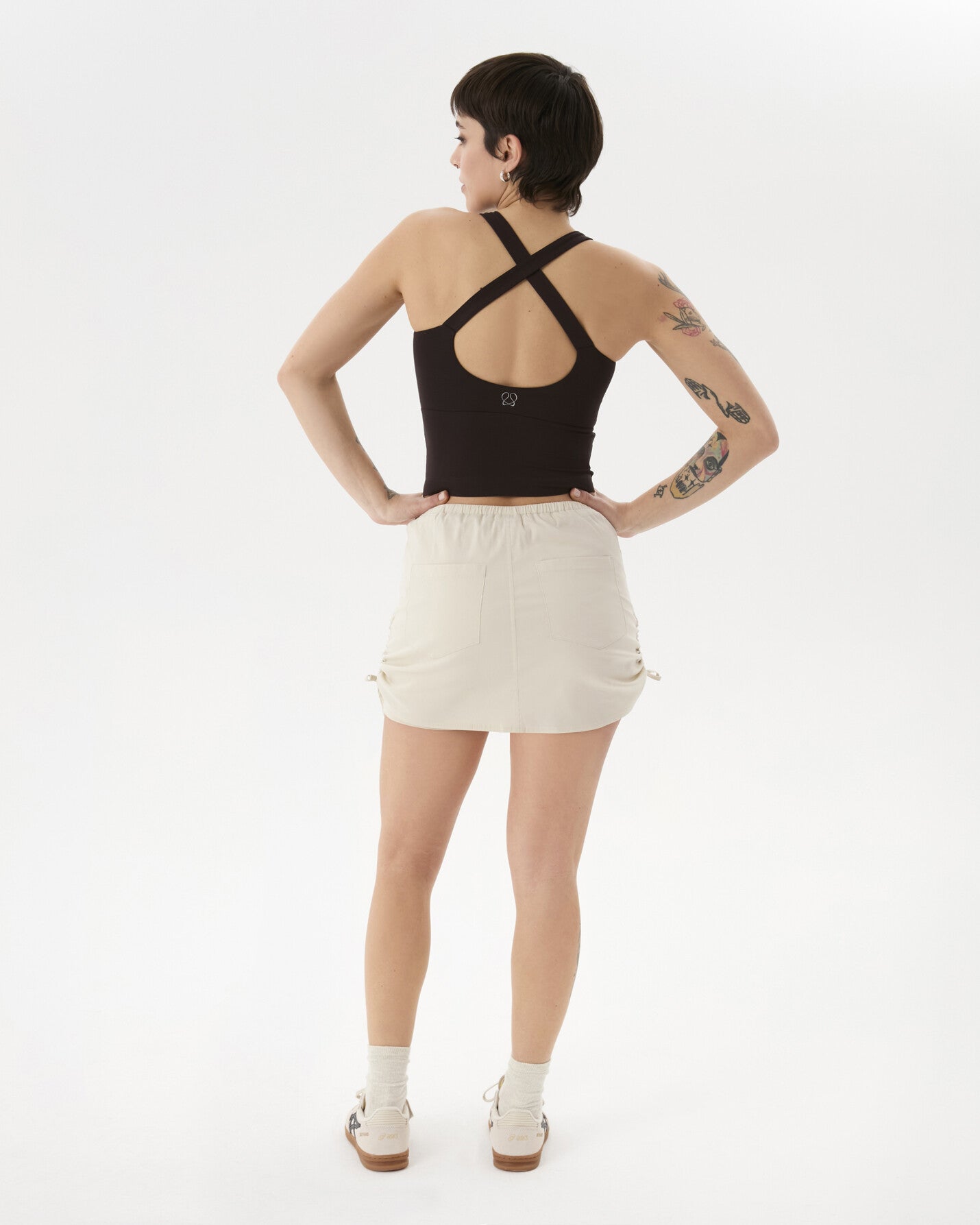 Krema Şortlu Büzgülü Etek