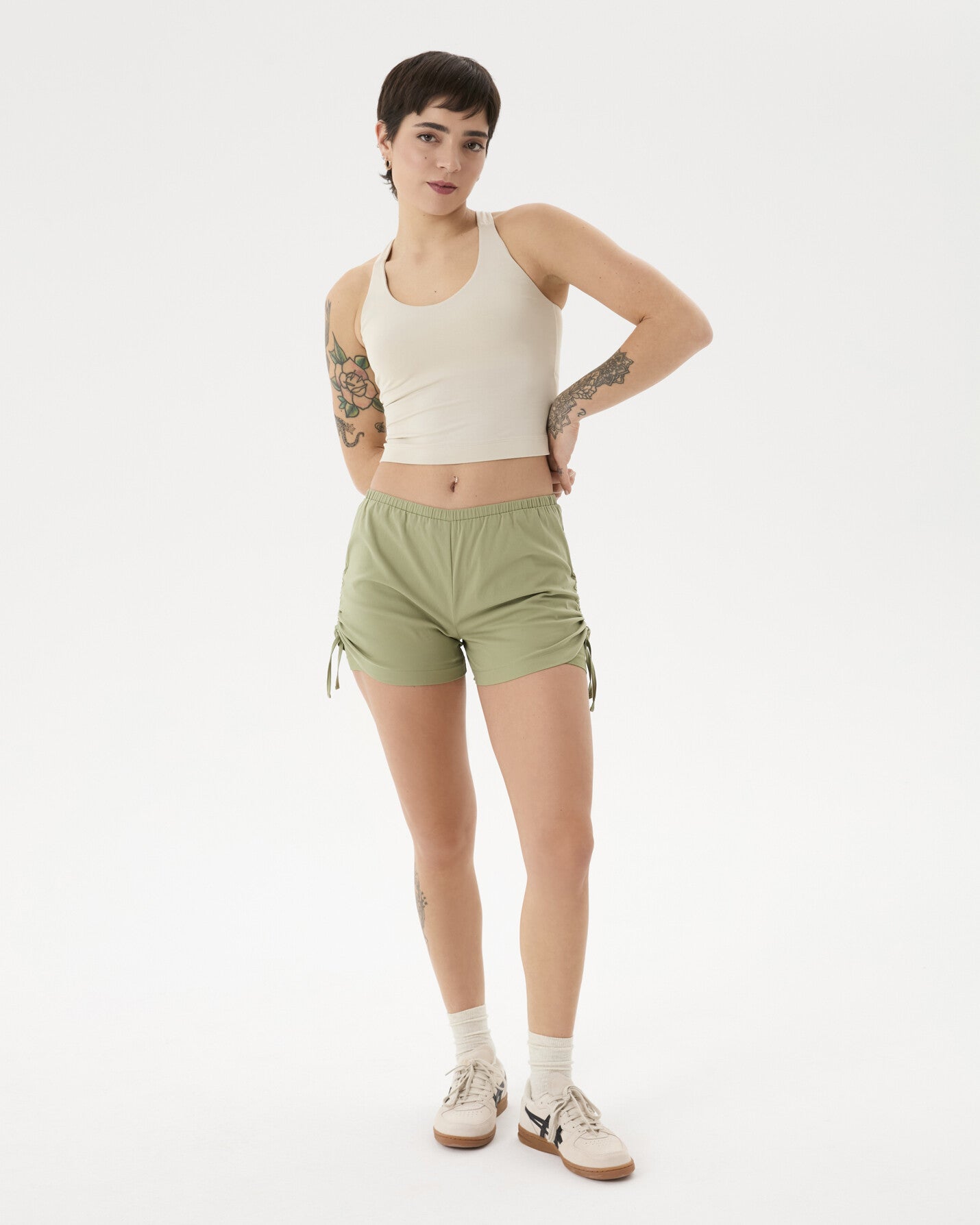 Matcha Çift Katlı Büzgülü Şort