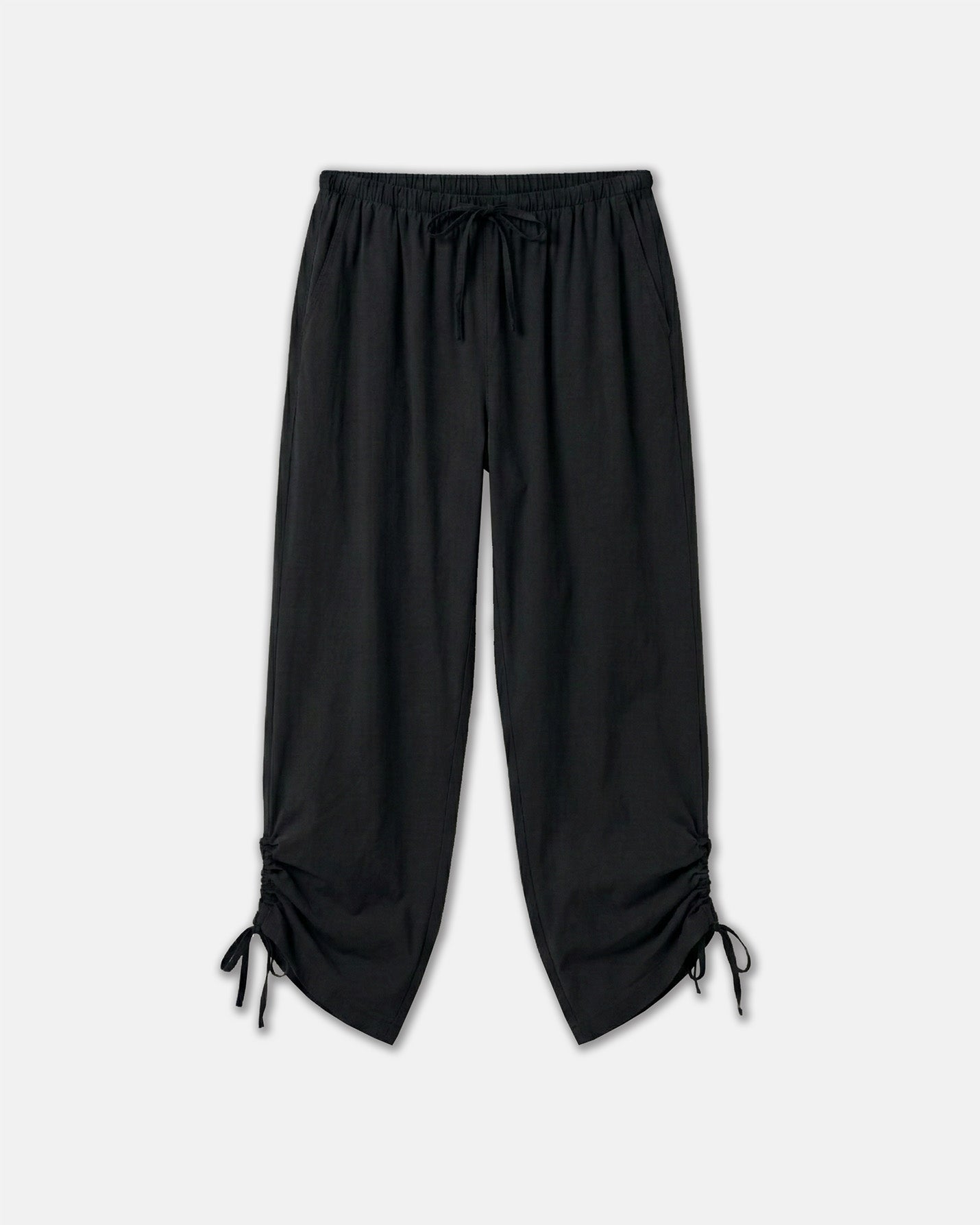 Siyah Paça Büzgülü Rahat Pantolon