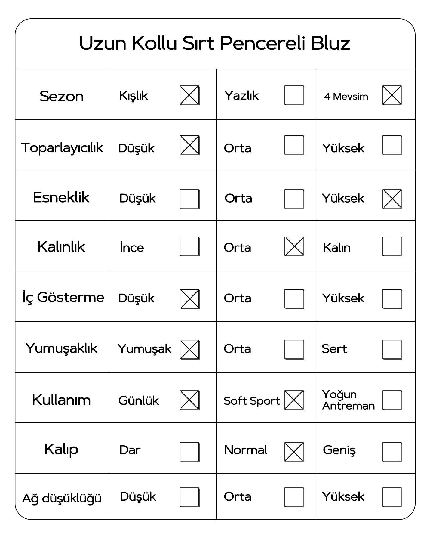 Uzun Kollu Sırt Penceleri Bluz