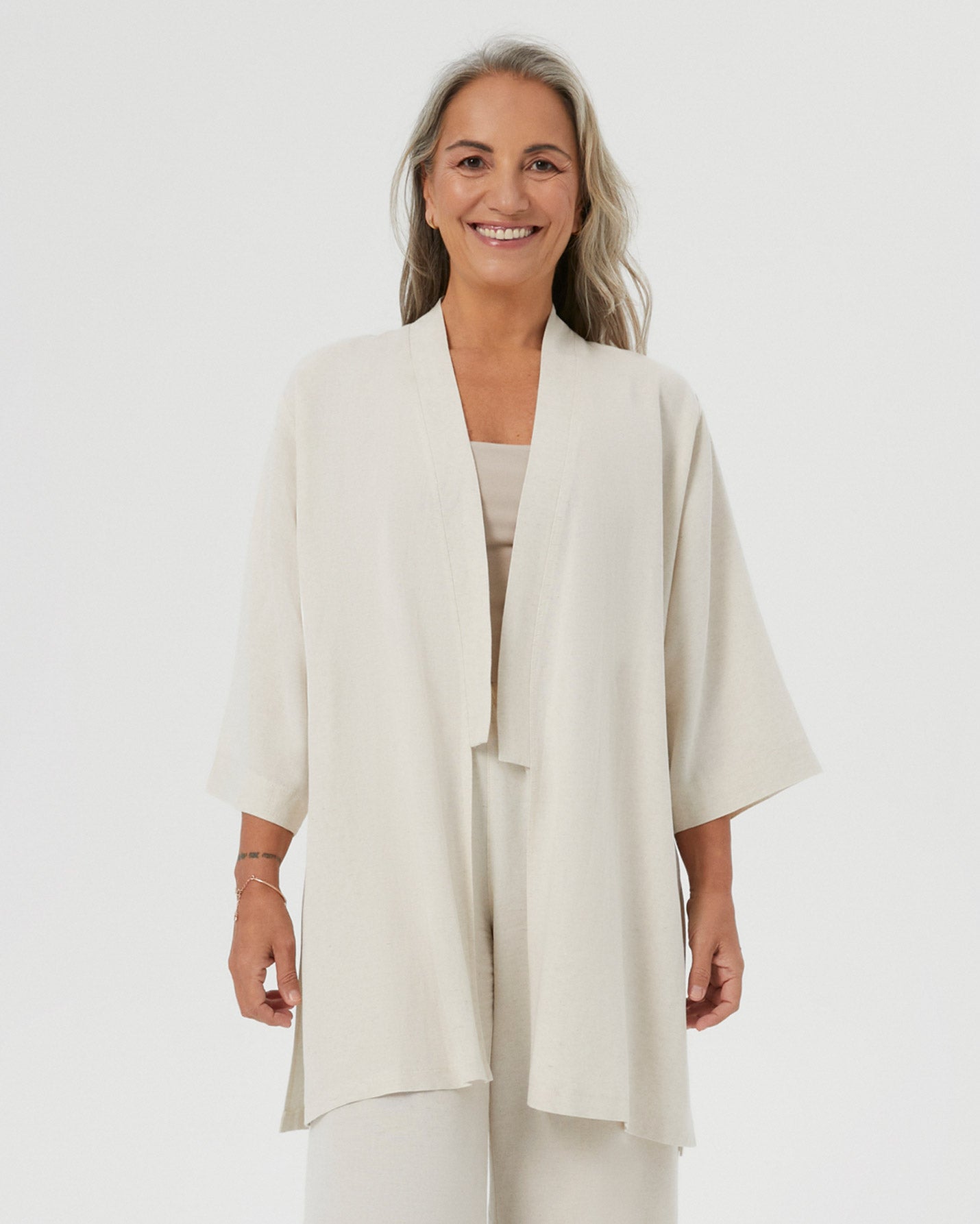 Bej Keten Kimono