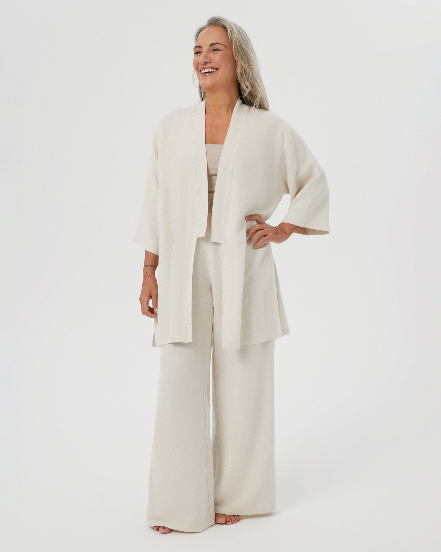 Bej Keten Kimono