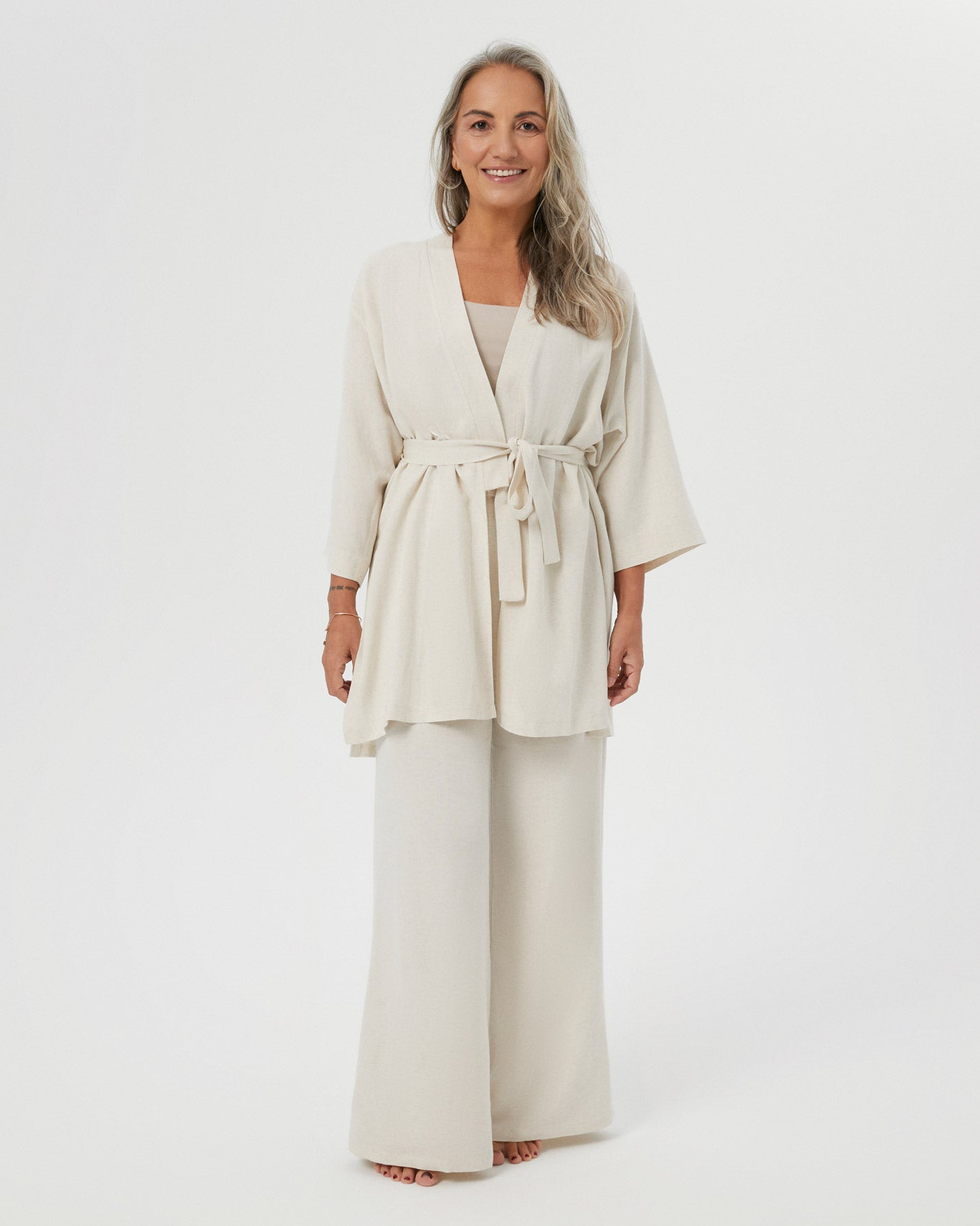 Bej Keten Kimono