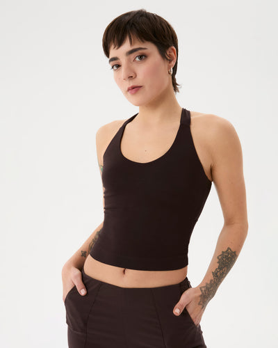 Kahverengi Halter Half Crop Bluz