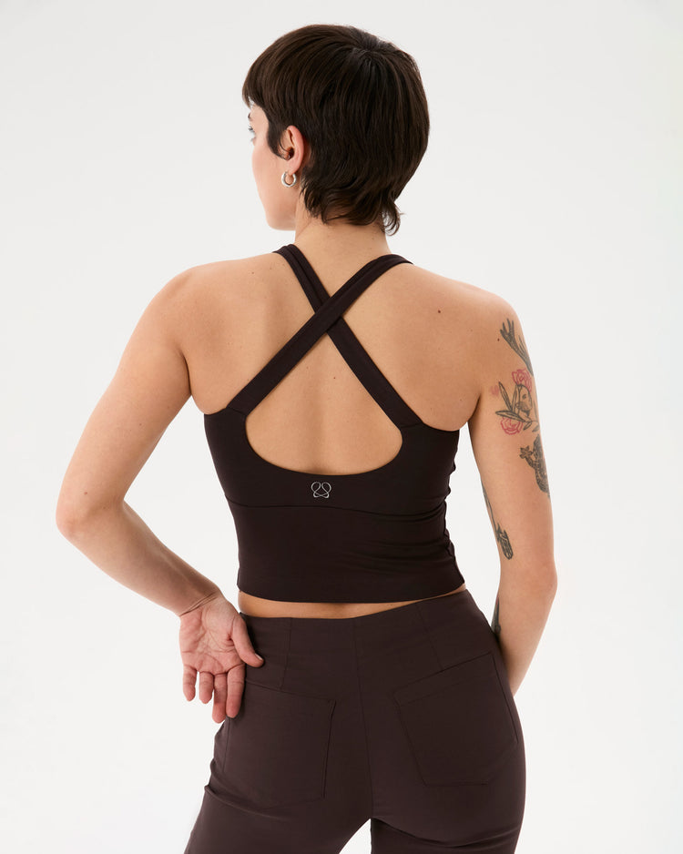 Kahverengi Halter Half Crop Bluz