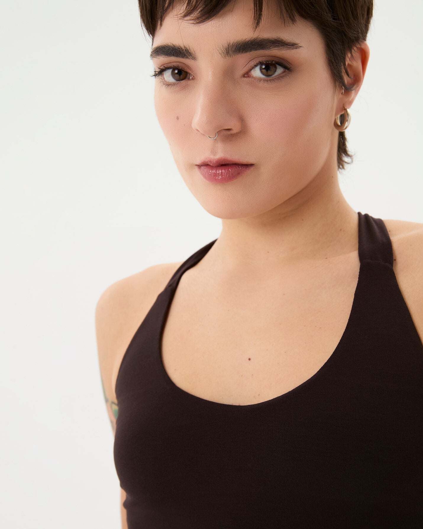 Kahverengi Halter Half Crop Bluz