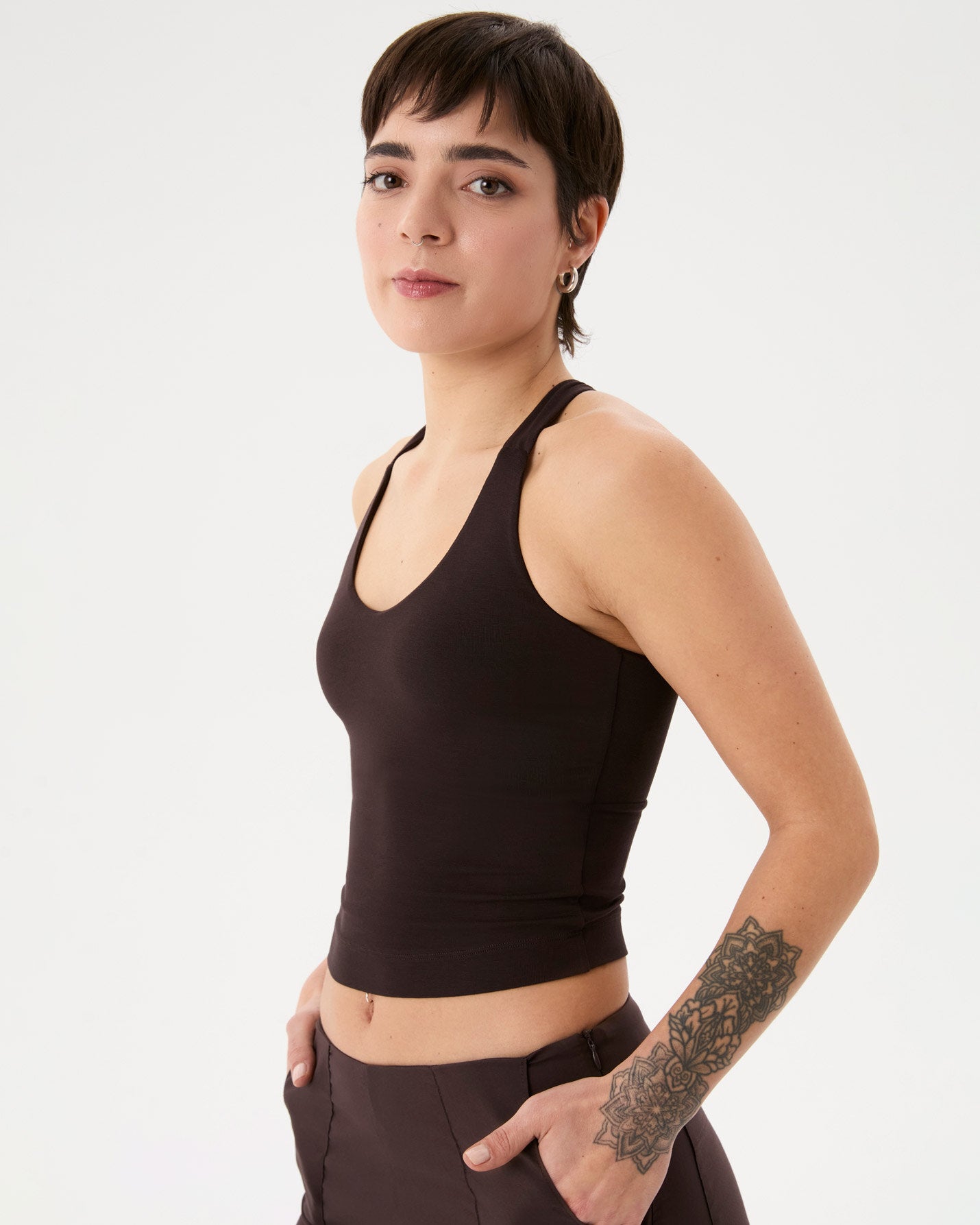 Kahverengi Halter Half Crop Bluz