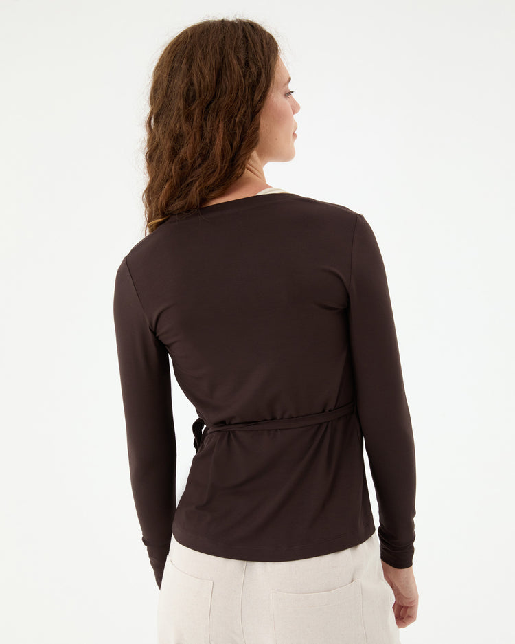 Kahverengi Anvelop Bağlamalı Bluz