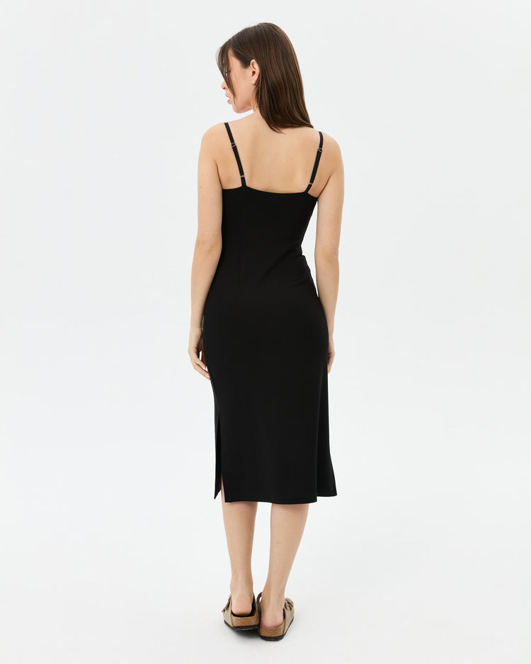Siyah Askılı Midi Elbise