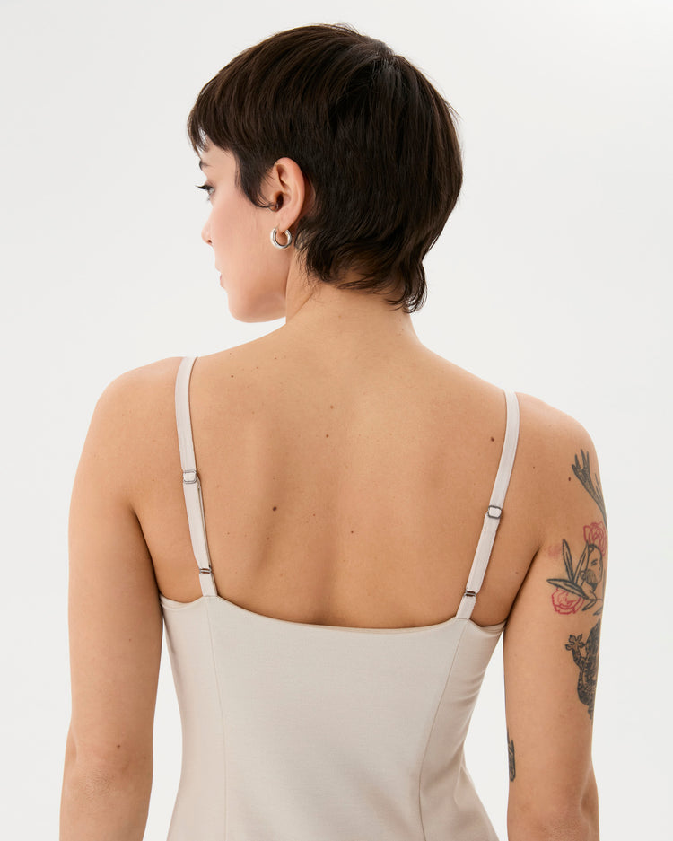 Krema Askılı Mini Elbise