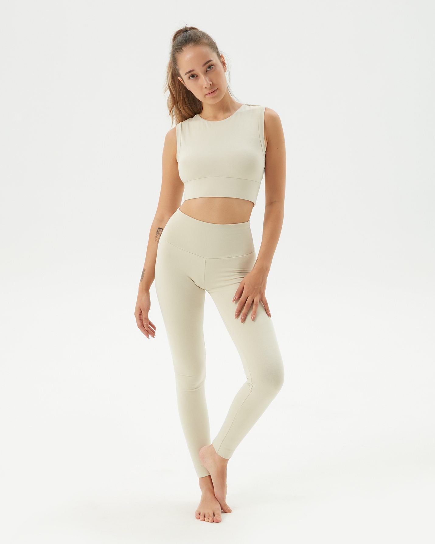 Krema Çift Katlı Basic Viskoz Tayt