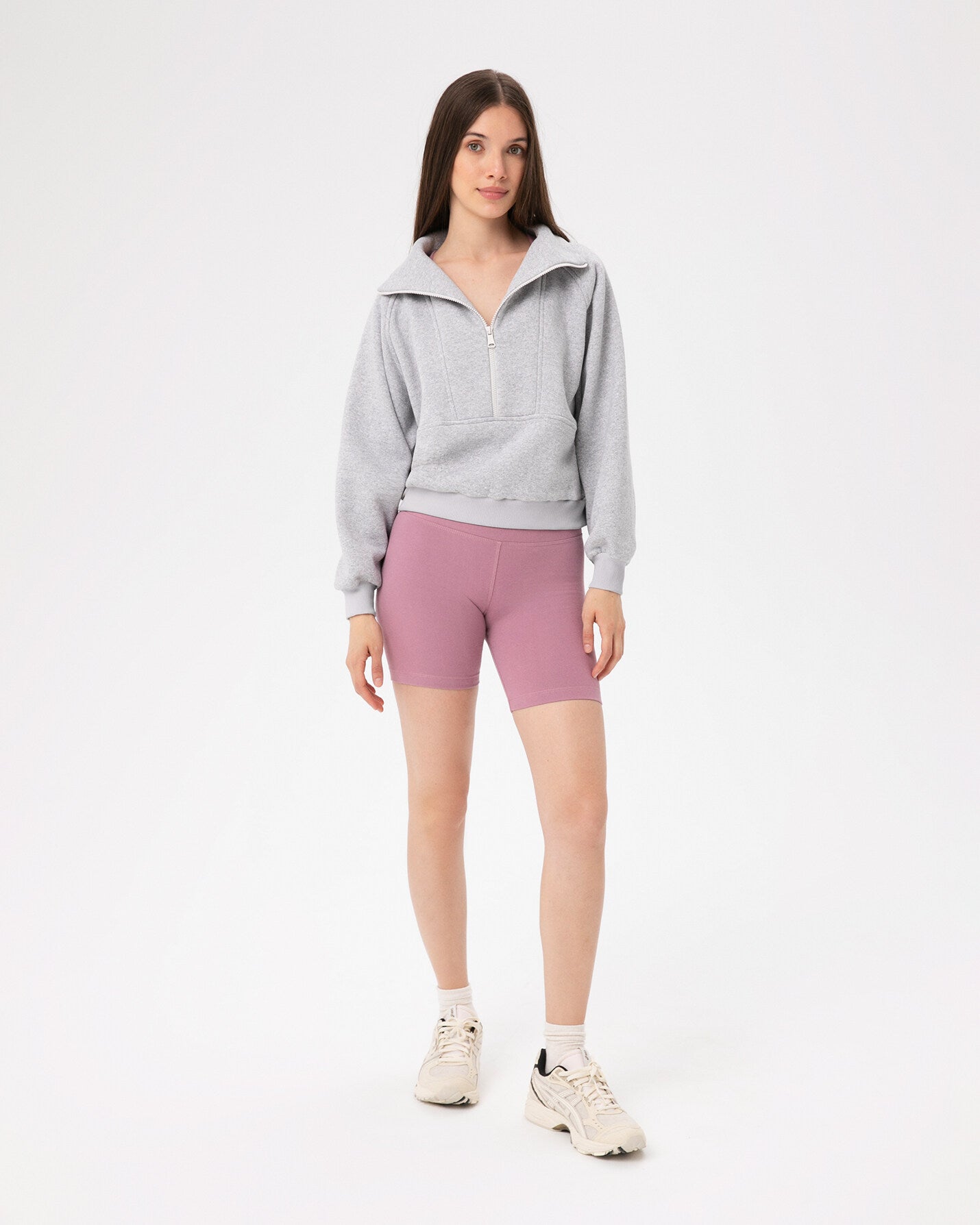 Gri Melanj Dik Yaka Sweatshirt