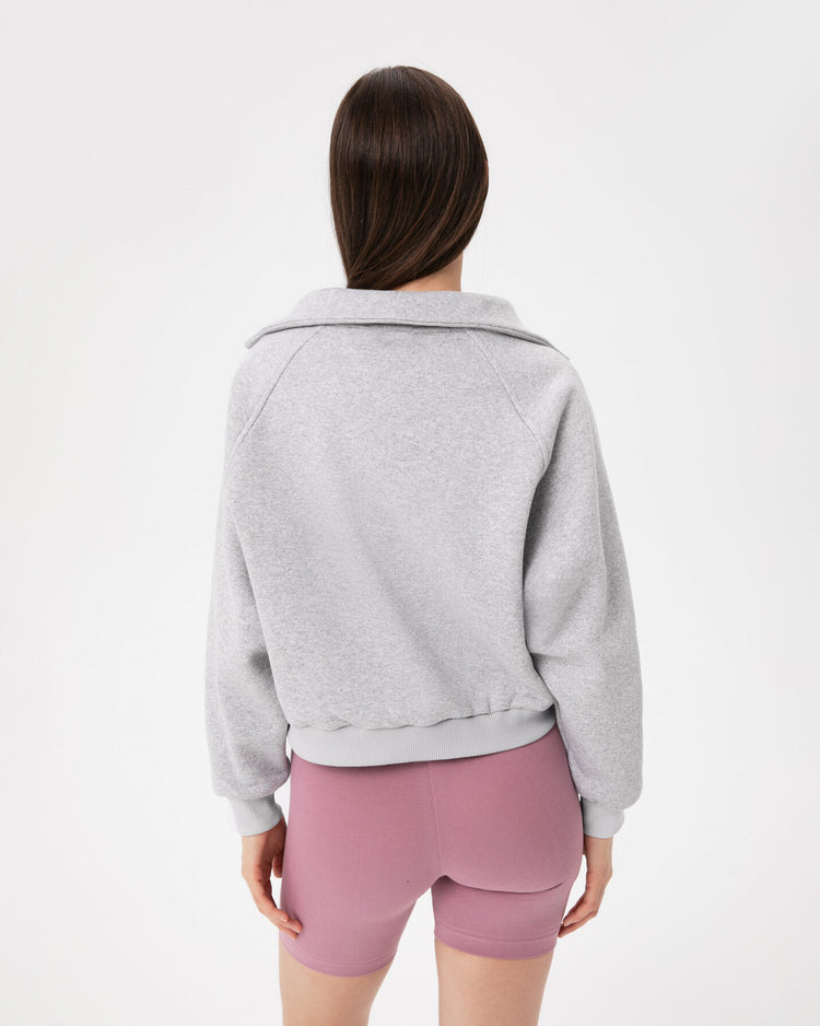 Gri Melanj Dik Yaka Sweatshirt