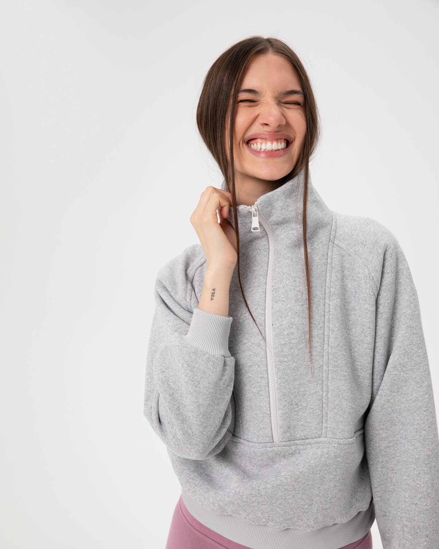 Gri Melanj Dik Yaka Sweatshirt