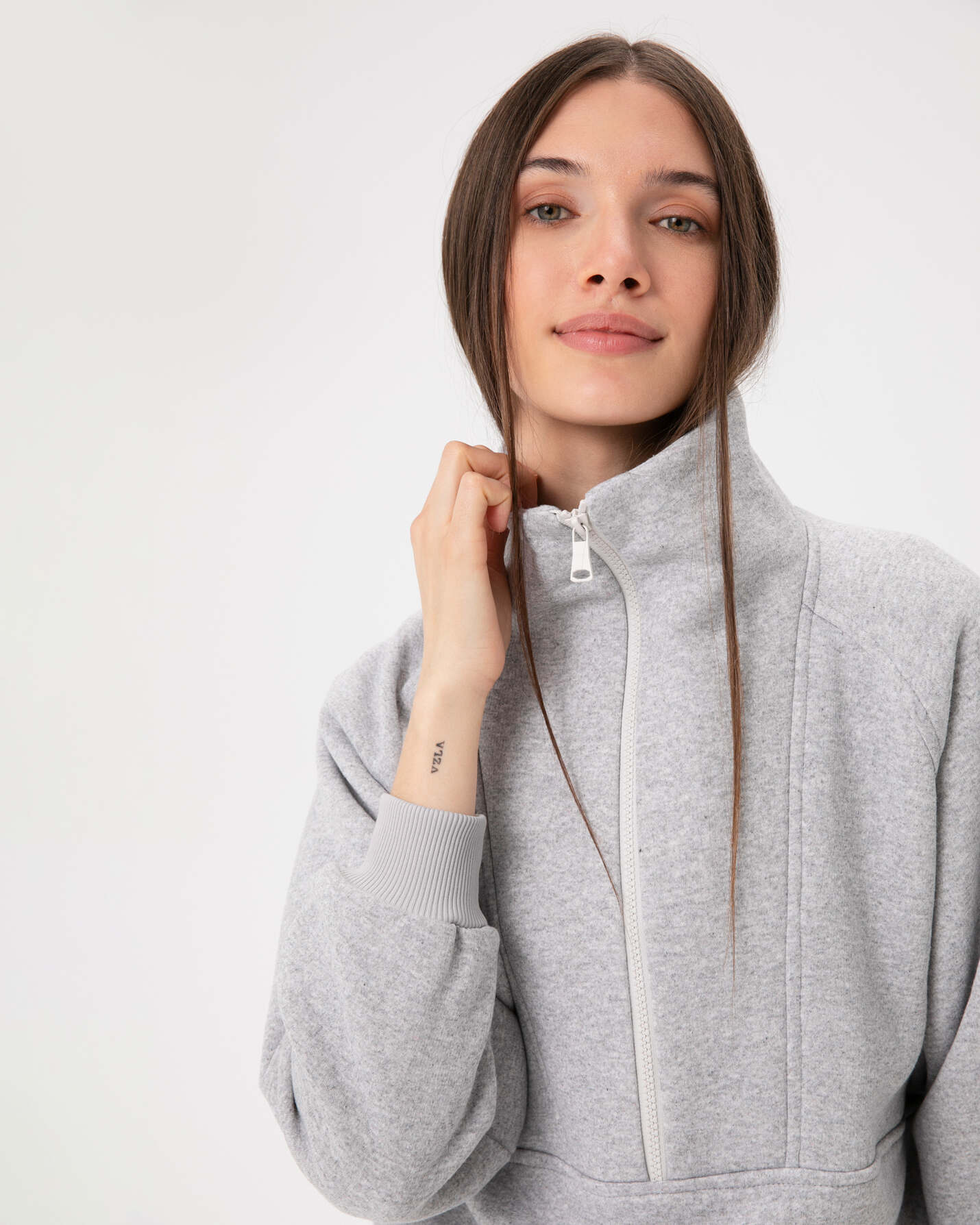 Gri Melanj Dik Yaka Sweatshirt