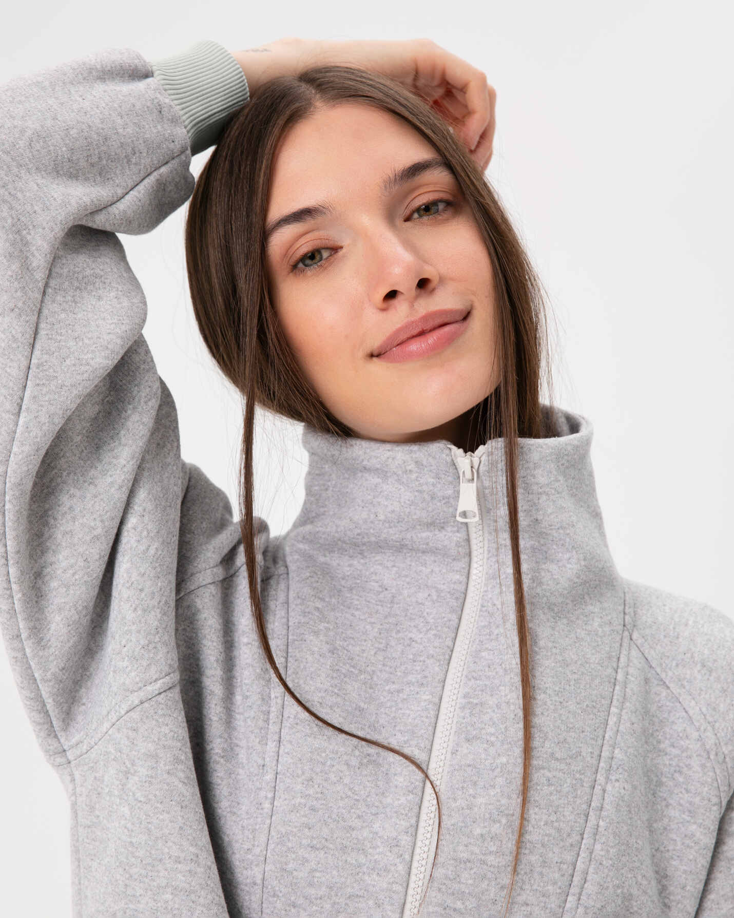 Gri Melanj Dik Yaka Sweatshirt