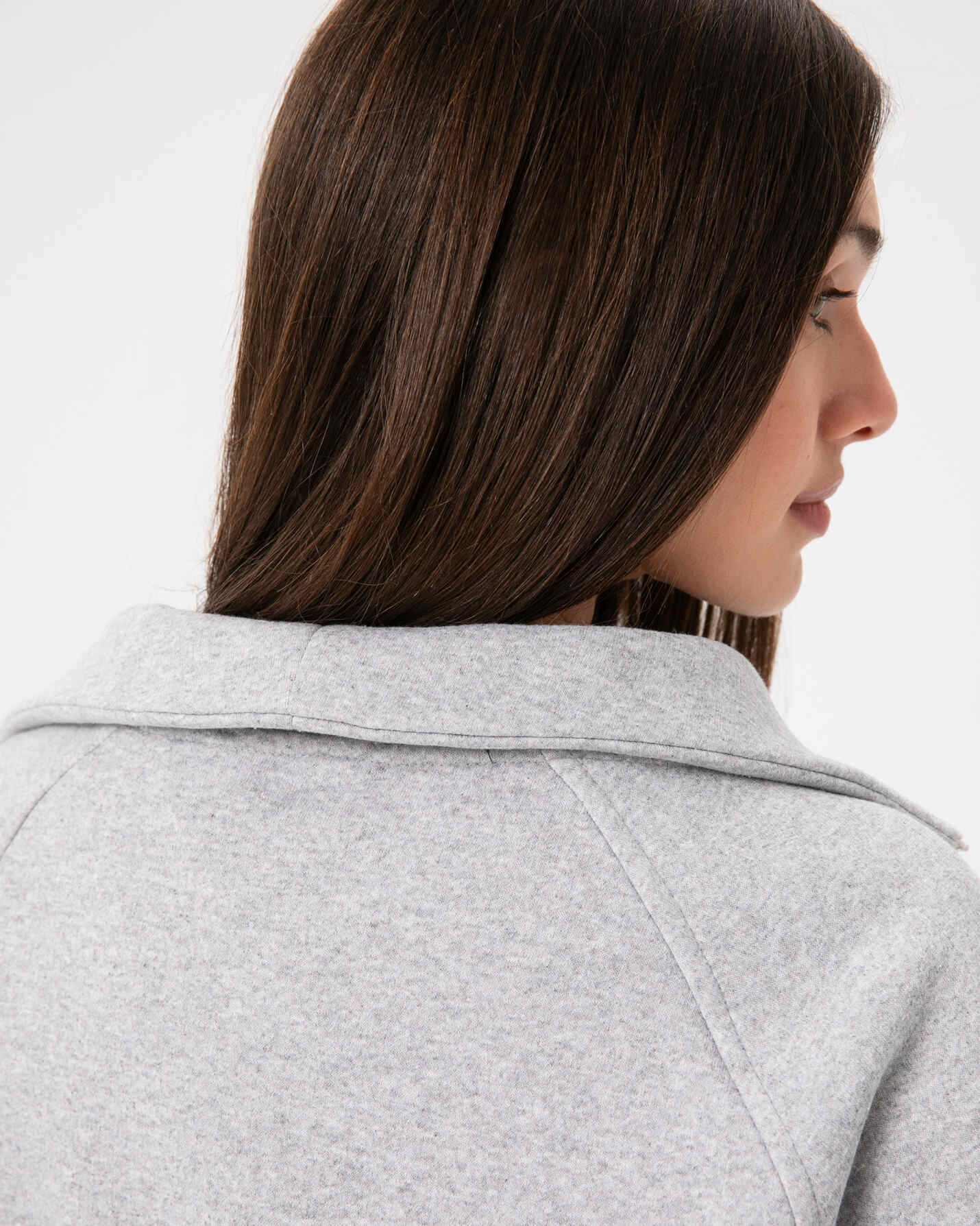 Gri Melanj Dik Yaka Sweatshirt