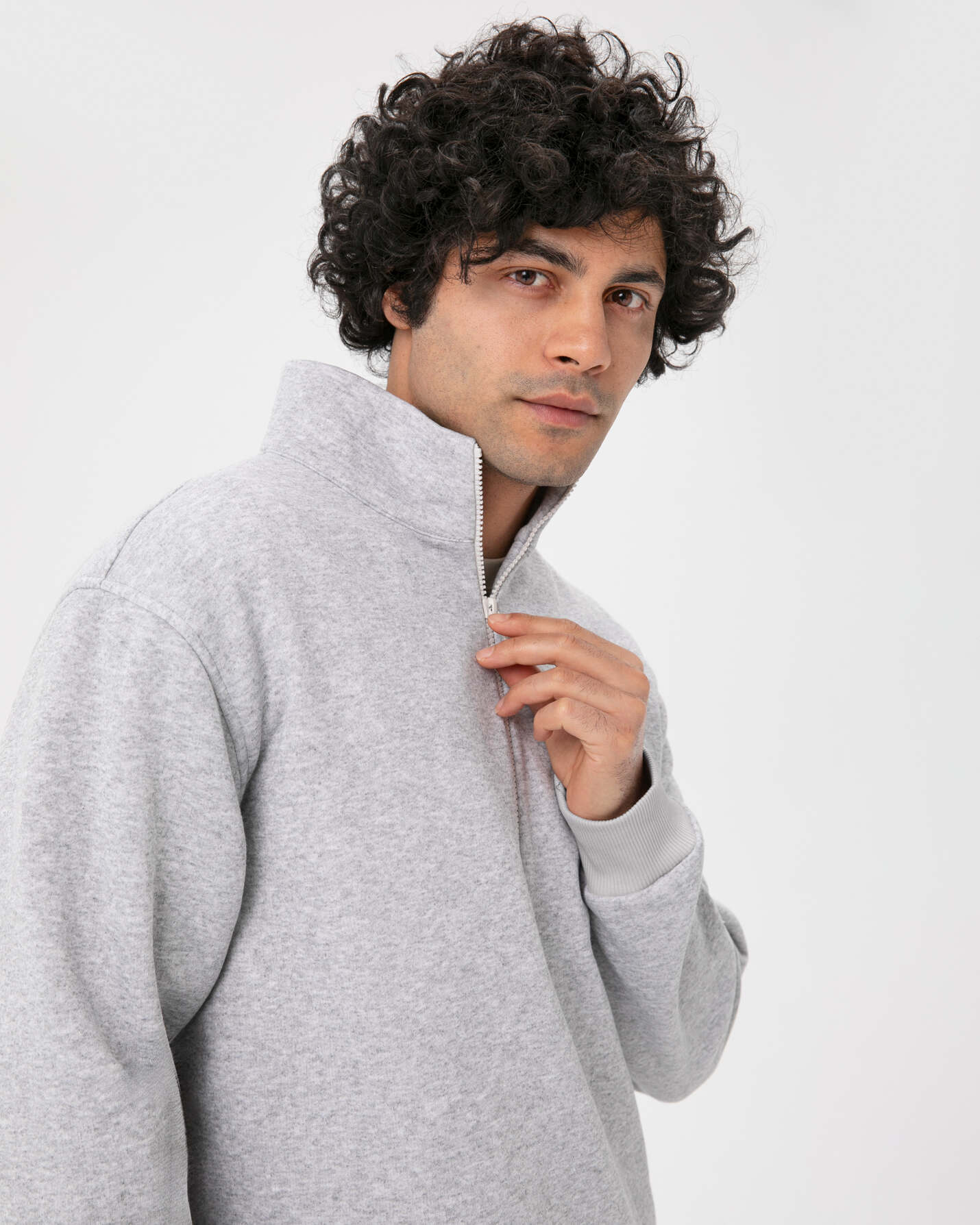 Gri Melanj Erkek Dik Yaka Sweatshirt