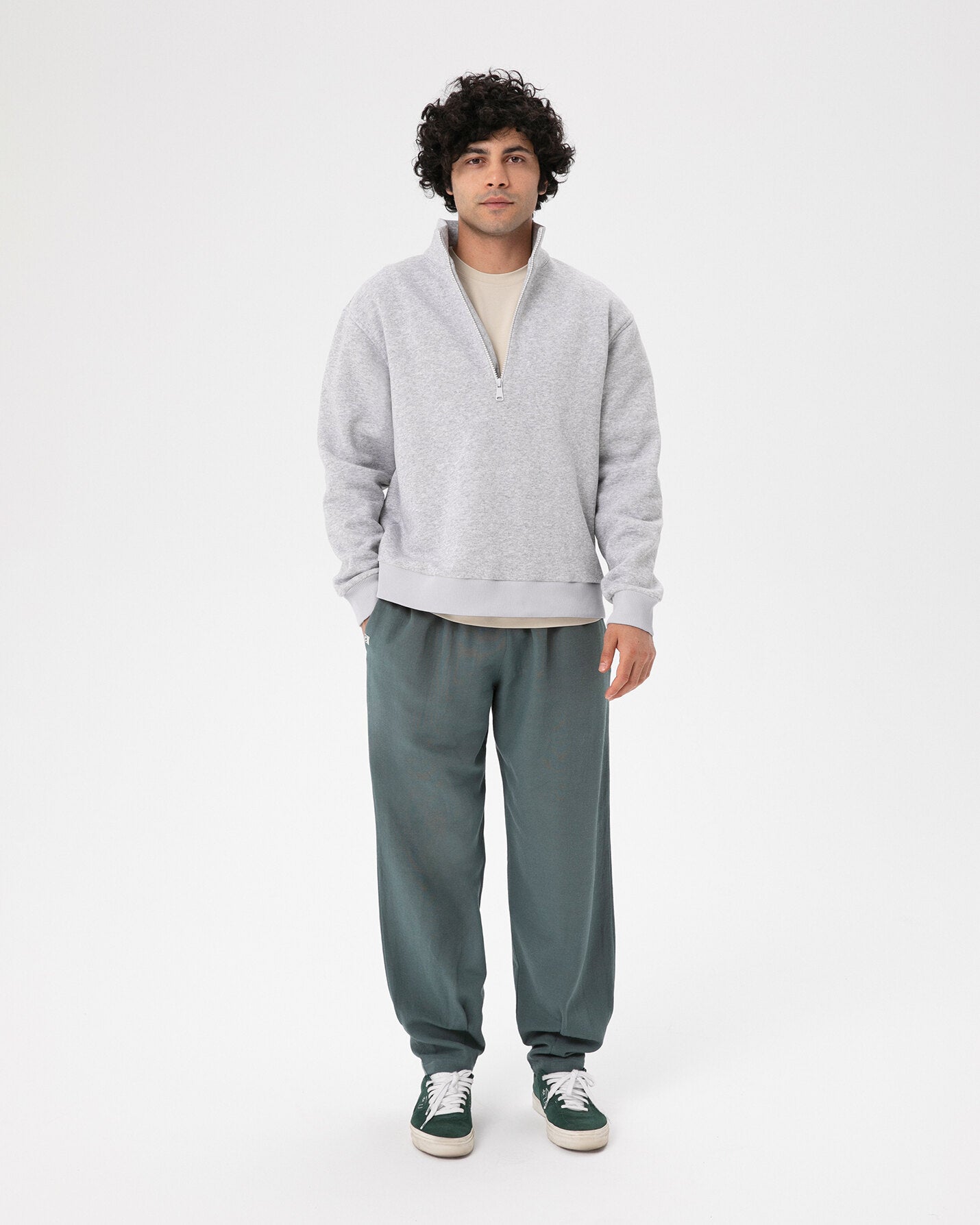 Gri Melanj Erkek Dik Yaka Sweatshirt