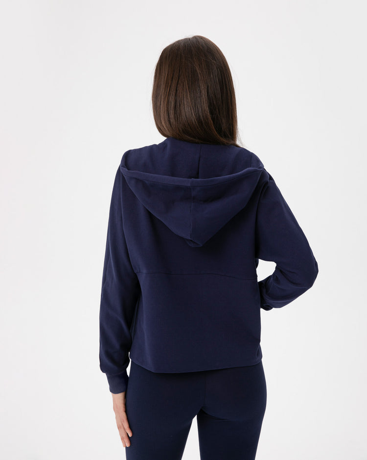 Indigo Fermuarlı Hoodie