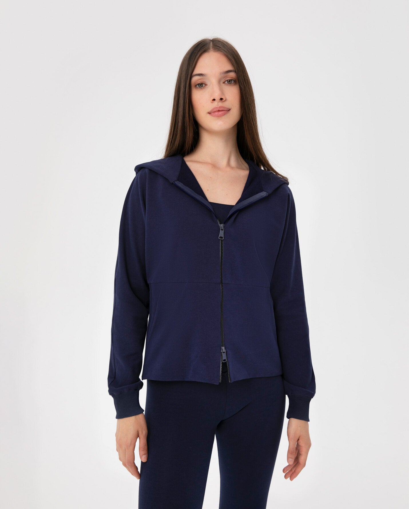 Indigo Fermuarlı Hoodie