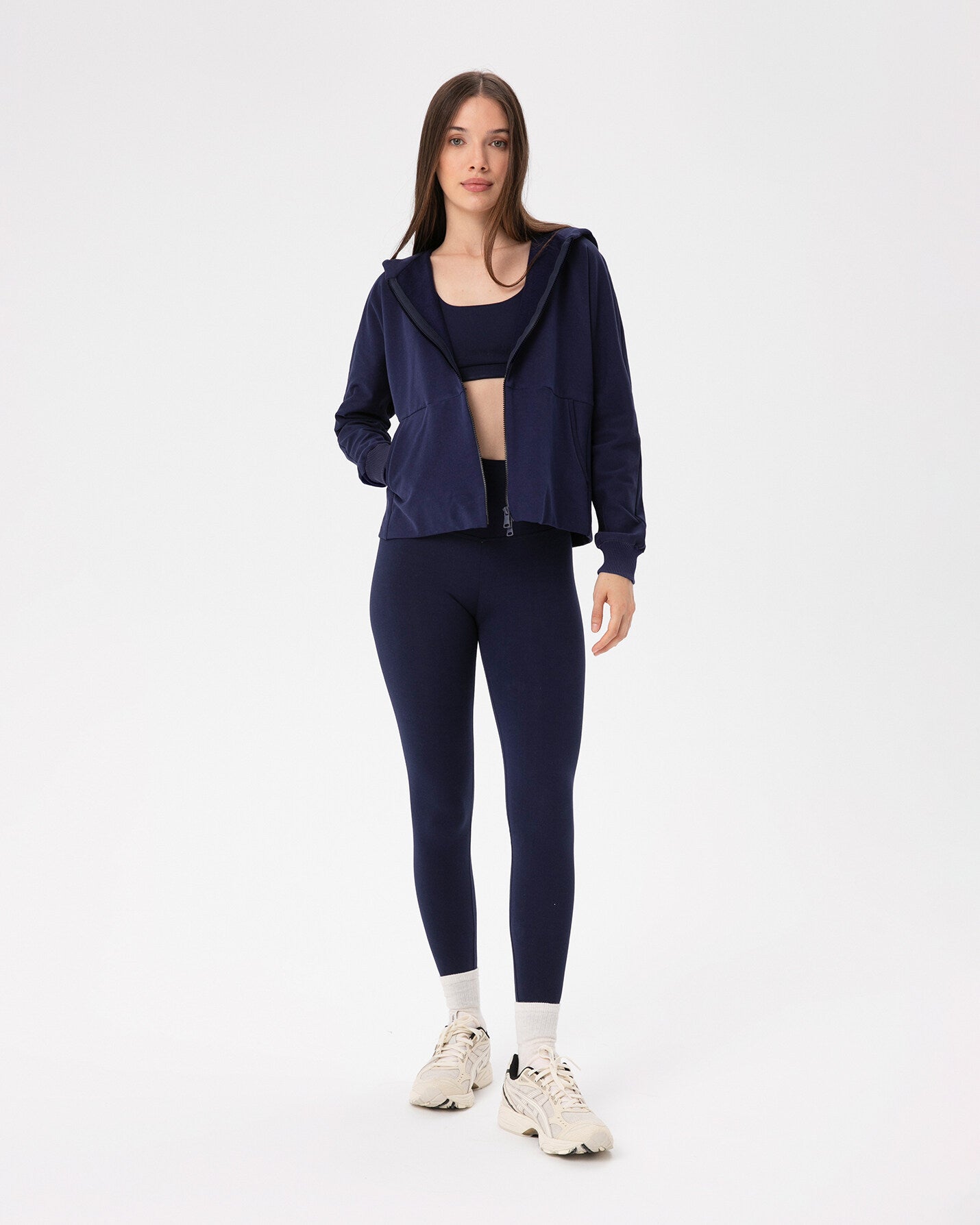 Indigo Fermuarlı Hoodie