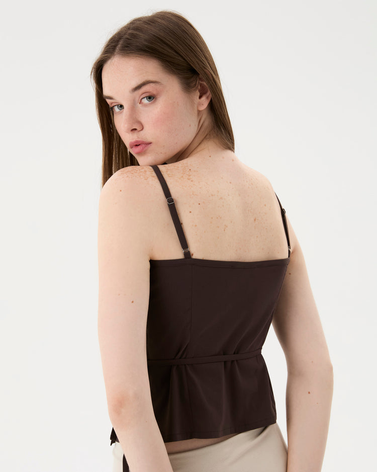 Kahverengi Askılı Anvelop Bluz