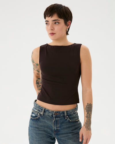 Kahverengi Kayık Yaka Bluz