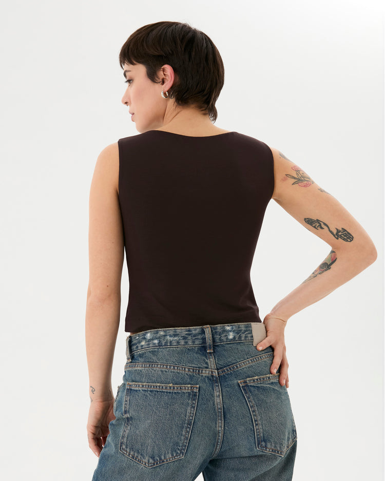 Kahverengi Kayık Yaka Bluz