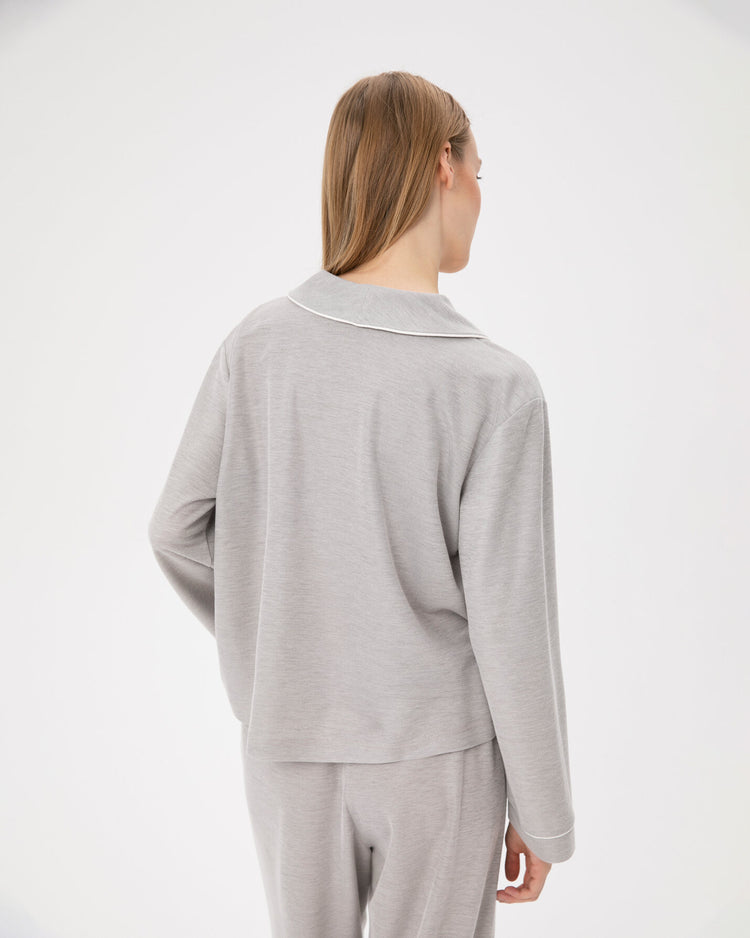 Gri Uzun Kollu Pijama Gömlek