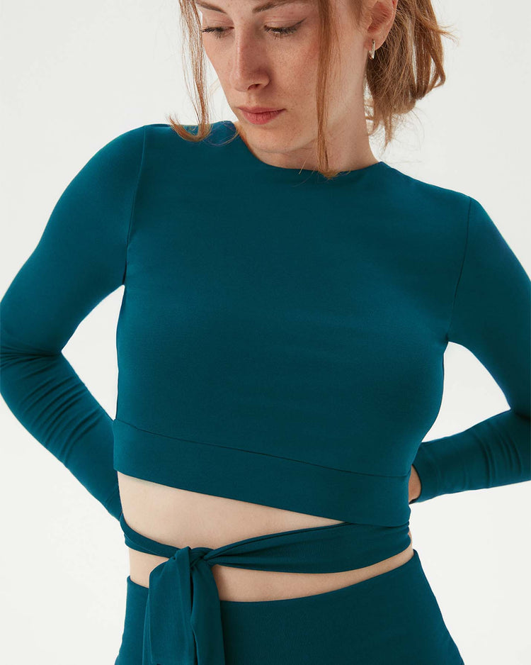 Petrol Uzun Kollu Sırt Pencereli Bluz