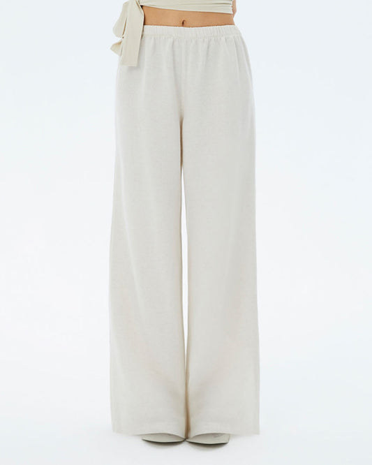 Bej Wide Keten Pantolon