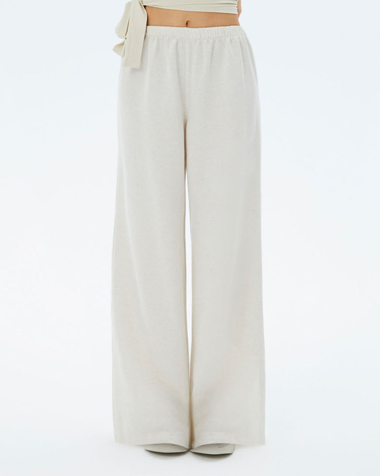 Bej Wide Keten Pantolon