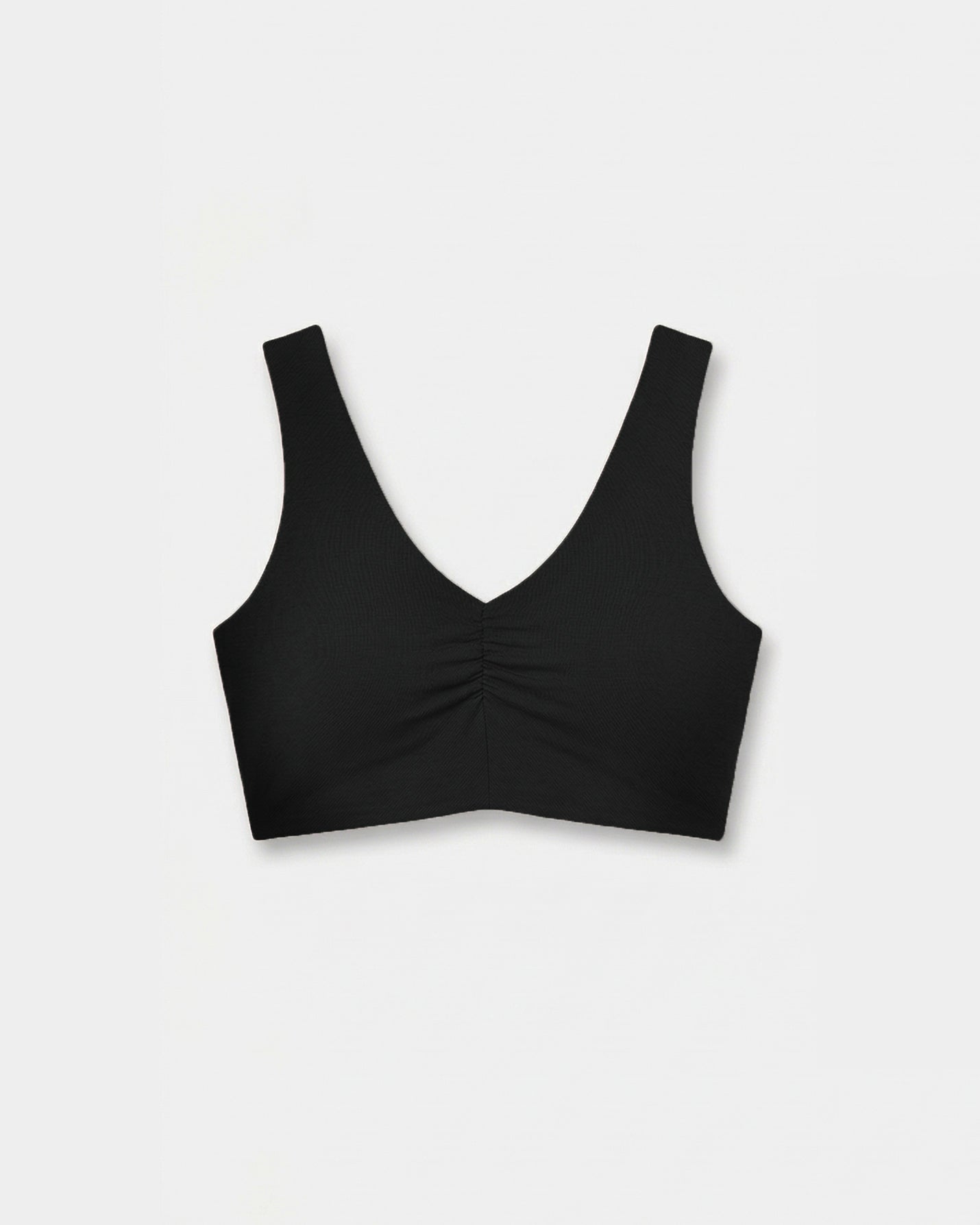 Siyah Büzgülü V Yaka Yoga Bra
