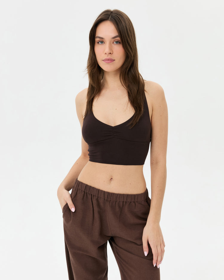 Kahverengi Büzgülü Askılı Büstiyer