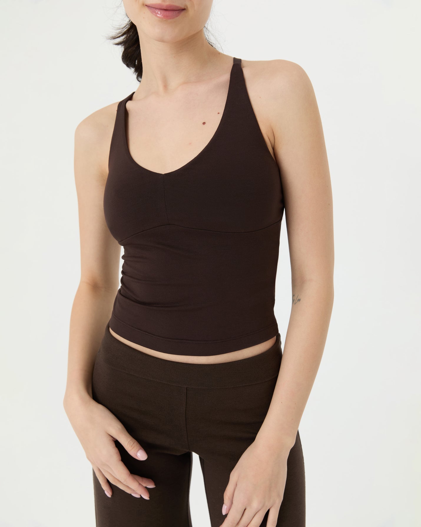 Kahverengi V Yaka Longline Bralet