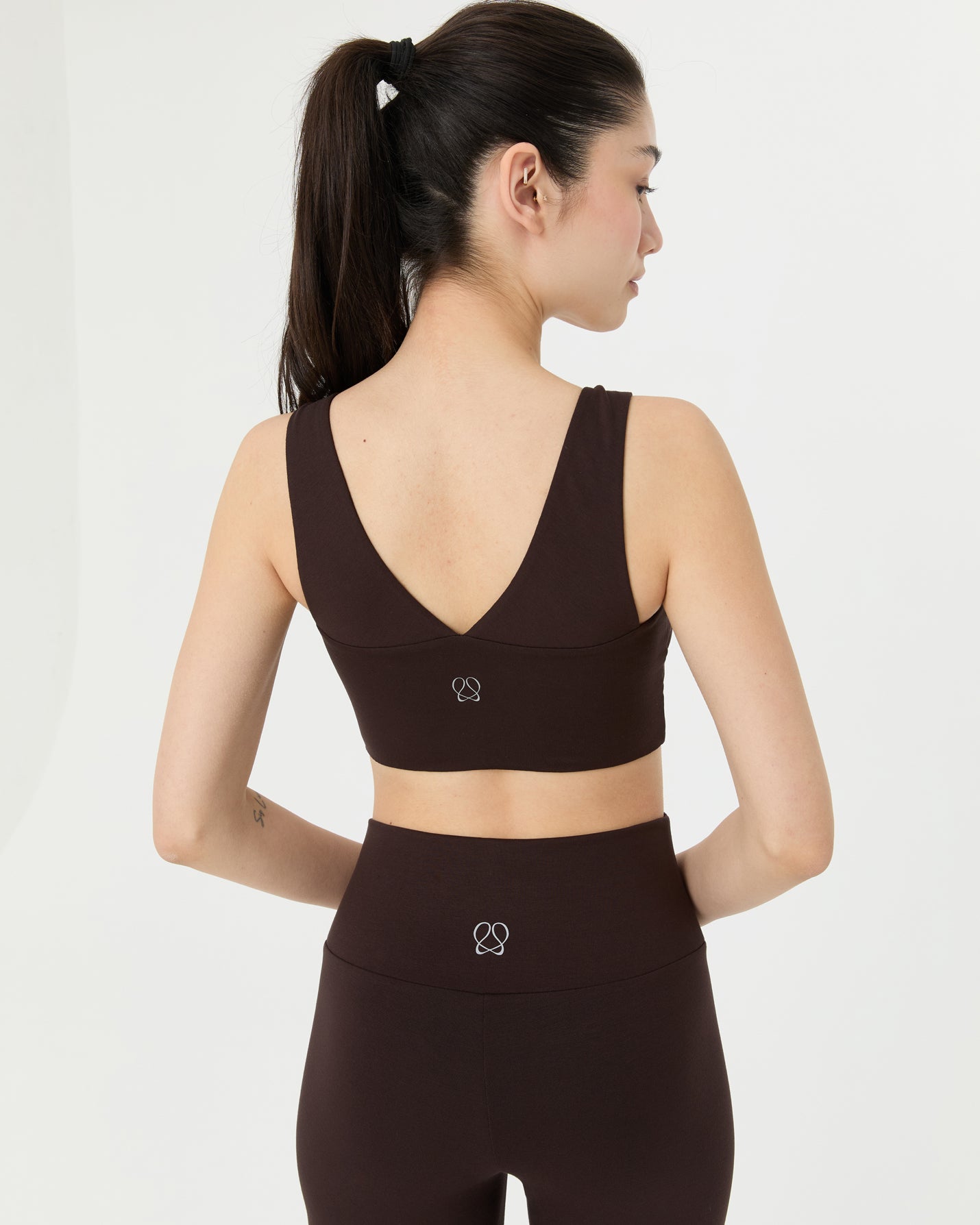 Kahverengi Büzgülü V Yaka Yoga Bra